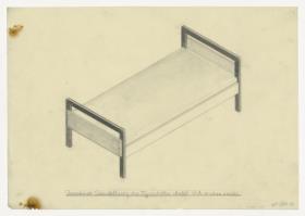 Typenbett, Modell 0X, isometrische Darstellung (Möbelentwürfe, Betten)