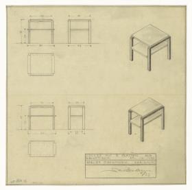 Nachttisch, Hocker mit 2 Platten (Möbelentwürfe, Betten)