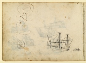 Ein Segelschiff, kalligraphische Skizze