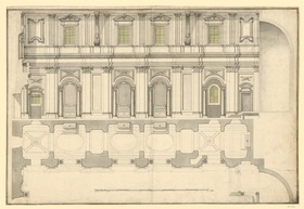 Langschnitt und Grundriss einer römischen Barockkirche