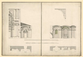 Querschnitt und Detailschnitte durch eine römische Barockkirche
