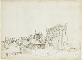 Blick von der Minerva Medica zur Porta Maggiore (rechte Hälfte zu fol. 49 verso)