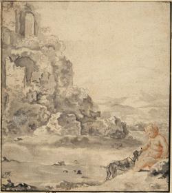 Junge mit Hund in südlicher Landschaft