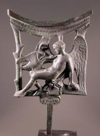 Spiegel mit reich verziertem Griff mit Darstellung des Eros mit Gans (Spiegelfläche fehlt)