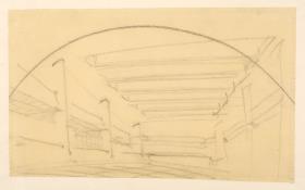 Berlin-Mitte, Umbau des Mosse-Hauses, Sitz des Verlages Rudolf Mosse. Skizze zu einem Innenraum (Halle) - Perspektive
