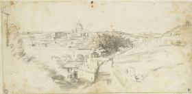 Blick auf San Pietro und den Palast Sixtus V. vom Monte Mario aus