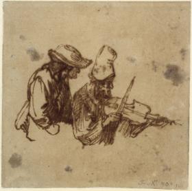 Violinspieler und alte Frau