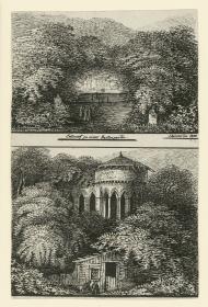 Entwurf zu einer Gartenpatie mit gotischer Ruine, zwei Ansichten