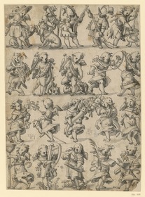 Vier Reihen von Putten, Themen: Jagd, Krieg, Musik, Früchte, Spielzeug