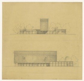 Berlin, Amerika-Gedenkbibliothek, Entwurfsblatt mit zwei Aufrissen