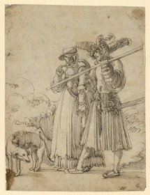 Landsknecht und Marketenderin mit einem Hunde