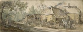Bauernhof und Pferdewagen