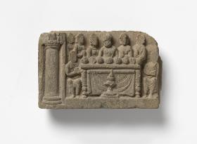 Erzählende Szene (Fragment): Verteilung der Reliquien des Buddha an acht Fürsten
