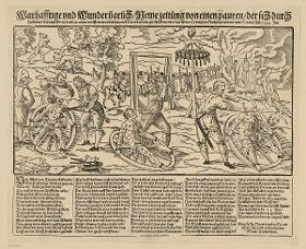 Warhafftige und Wunderbarlich Newe zeitung von einem pauren der sich durch Zauberey des tags siben stund zu ainen wolff verwandelt hat und wie er darnach gericht ist worden durch den Colnischen Nachrichter den letzen October Im 1589 Jar