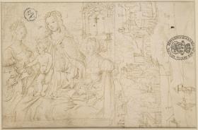 Madonna mit dem Kind und zwei weibliche Heilige; Entwurf eines Renaissancefensters; Landschaftsstudie