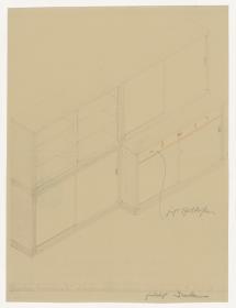 Buffet oder Bücherschrank, isometrische Darstellung (Möbelentwürfe, Körpermöbel, Schränke)