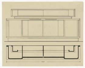 Buffetschrank, Aufsicht und Vorderansicht (Möbelentwürfe, Körpermöbel, Schränke)