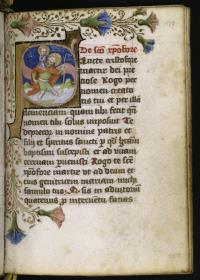 Gebetbuch, Initiale mit hl. Christophorus