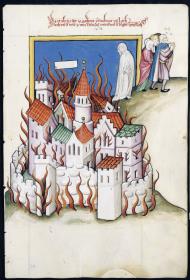 Toggenburg-Bibel. Lots Flucht aus Sodom / Der Untergang von Sodom