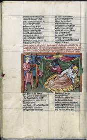 Toggenburg-Bibel. David nimmt Sauls Speer und Wasserbecher aus dem Zelt