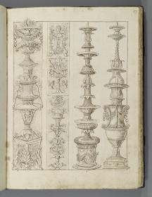 Codex Mantegna, drei Kandelaber, zwei Groteskenornamente