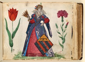 Stamm- und Gedichtbuch der Antoinette de Longueval: Dame mit Fächer