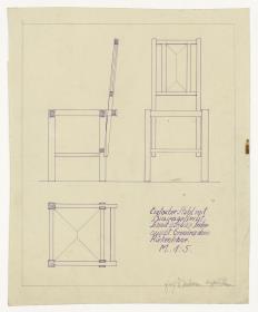 Stuhl mit Binsengeflecht, Schnitt und Grundriss (Möbelentwürfe, Sitzmöbel)