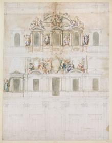 Festdekoration für den Einzug der Königin von Schweden am Palazzo Farnese in Rom am 26.12.1655