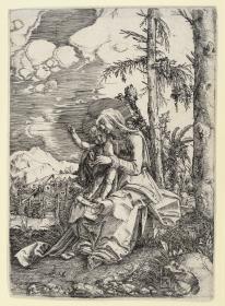 Maria mit dem segnenden Kind in einer Landschaft