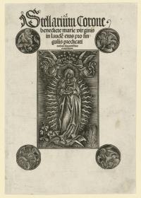 Madonna in der Glorie mit Evangelisten-Symbolen, Titelblatt zu einem Buch mit Predigten zu Marienfesten