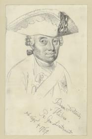 Johann Dietrich von Hülsen, Generalleutnant, mit Notizen, nach Gemälde in der Wustrauer Offiziersgalerie