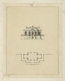 Aufriss und Grundriss eines Lusthauses mit Wassergraben