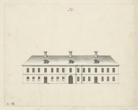 Zweistöckiges Wohngebäude mit Durchfahrt. Grundriss
