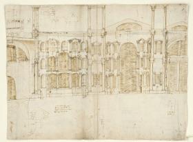 Diocletians Thermen, Aufriss der Hauptfront gegen den Hof D