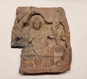 Erzählende Szene (Fragment): Erste Predigt des Buddha im Gazellenhain von Sarnath