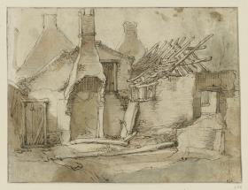 Ruine eines Bauernhauses mit Schornstein (Skizzenbuchblatt)