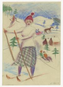 Wintersport-Ansicht, Skifahrerin (Figürliche u. a. Darstellungen)