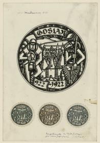 Siegelmarke 1000 Jahre Stadt Goslar, Entwurf und kolorierte Marken (Gebrauchsgraphik)