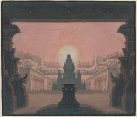 Die Zauberflöte. Oper von Wolfgang Amadeus Mozart. Entwurf zur 12. Dekoration. Der Sonnentempel des Sarastro