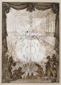 Kompositionsstudie zum ersten Intermezzo einer Ballettoper "La Liberazione di Tirenno e d'Arnea" von Andrea Salvadori: der Riese Tifeo unter dem Berg Ischia