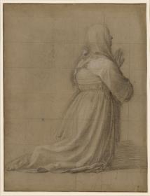 Rückenansicht einer knienden Frau im Gebet (Studie für die Gestalt der Heiligen Katharina)