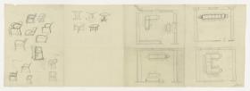 Sitzungs- u. Ausstellungsraum, Skizzen, Auftrag J. Weiermann AG (Möbelentwürfe, Arbeitsräume)