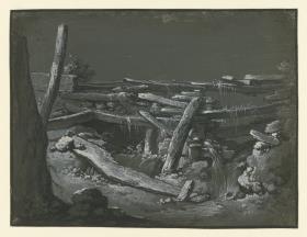 Ruine einer hölzernen Wasserleitung