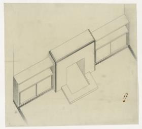 Kaminwand, Wohnzimmer Götsch, Auftrag Götsch, Musikheim (Möbelentwürfe, Wohnräume)