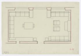 Kaminzimmer, Grundriss 2, Auftrag Götsch, Musikheim (Möbelentwürfe, Wohnräume)