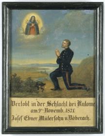 Verlobt in der Schlacht bei Kulome am 9ten November 1871. Josef Ebner Mülersohn v. Böberach.