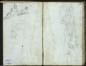 Lagernde Figuren, sitzende Frau / Landschaft "hinter Castell nuovo"