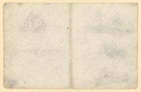 Wolkenstudie, daneben kniende und sitzende Figur