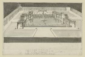 Skizze nach Anlagen des Schlosses Versailles, Architektur und Brunnen
