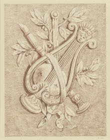 Füllung aus Lyra, Flöte und Lorbeerzweig